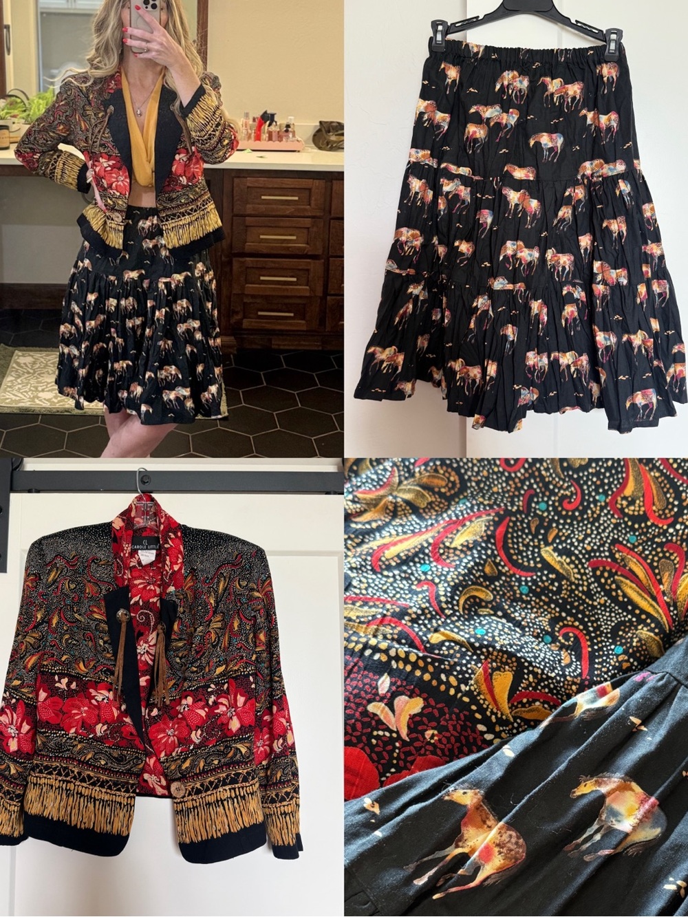Vintage western watercolor horse skirt and matching tassle western jacket